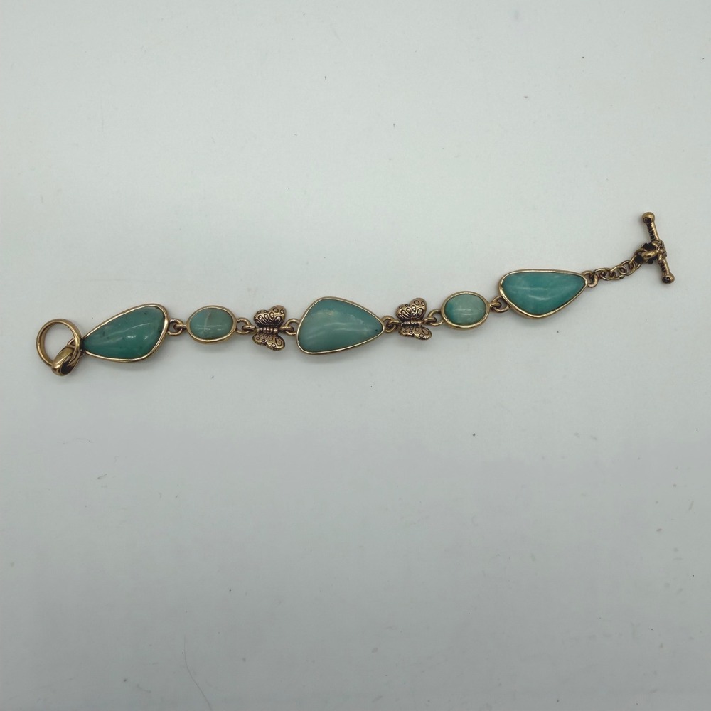 Barse Bronze Butterfly Teal Stone‎ Toggle Bracelet Southwestern Boho Jewelry